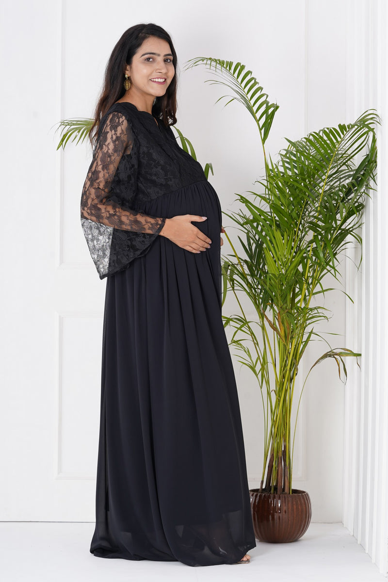 Maternity Glamour: Black Lace Dress for Parties, Baby Showers, and