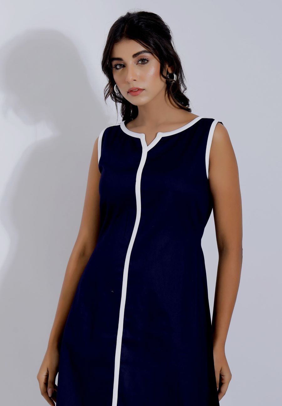Blue Sleeveless Cotton Dress for Summer
