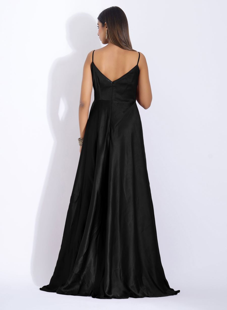 Cowl Neck Black Corset Dress
