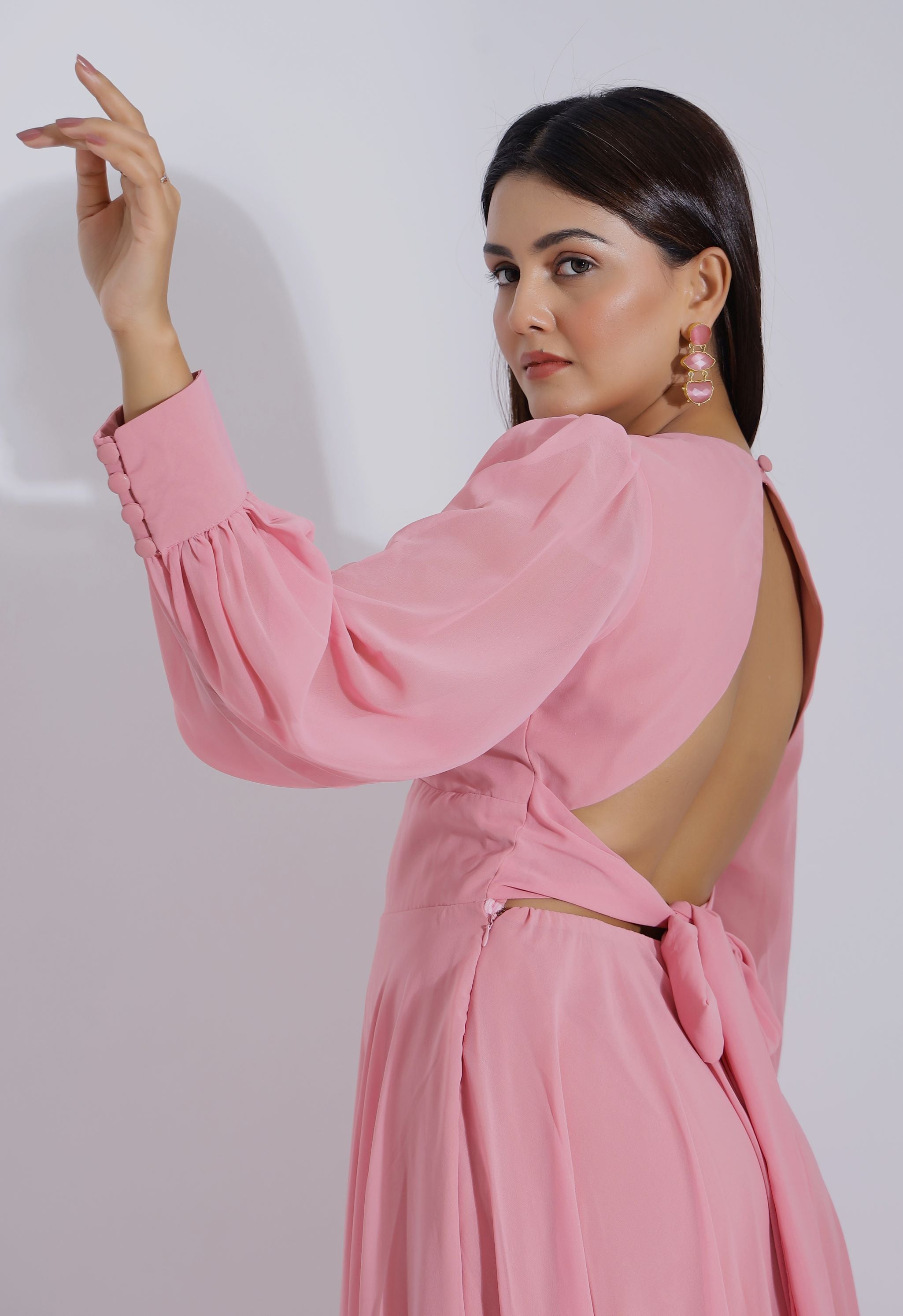 backless pink gown for women