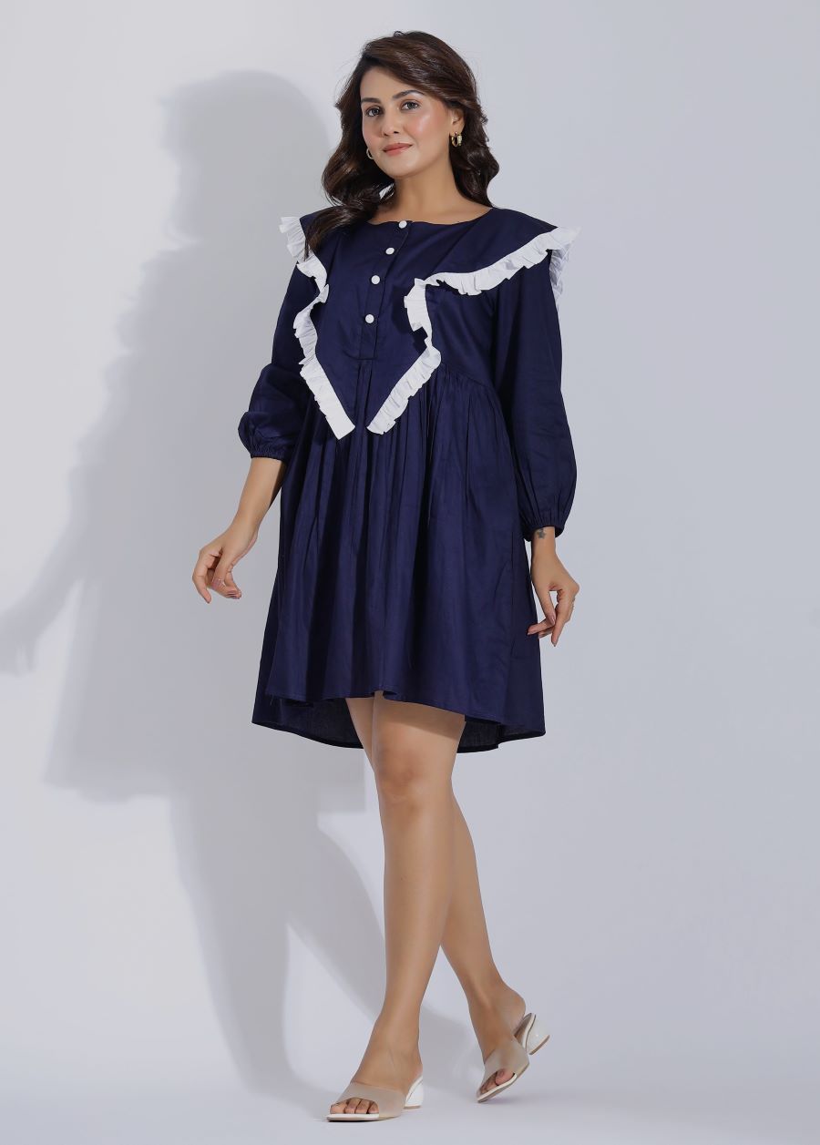 Navy Blue Casual Cotton Summer Dress