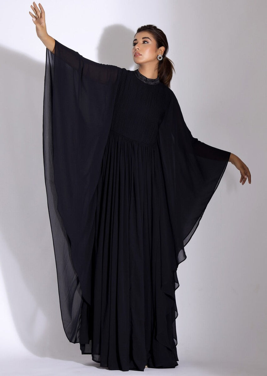 Lustrous Black Pleated Kaftan