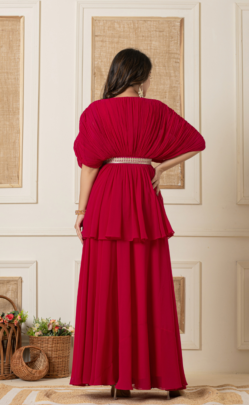 pink indo western dress for women Magenta Pink Indo Western Style Party Wear Palazzo Suit