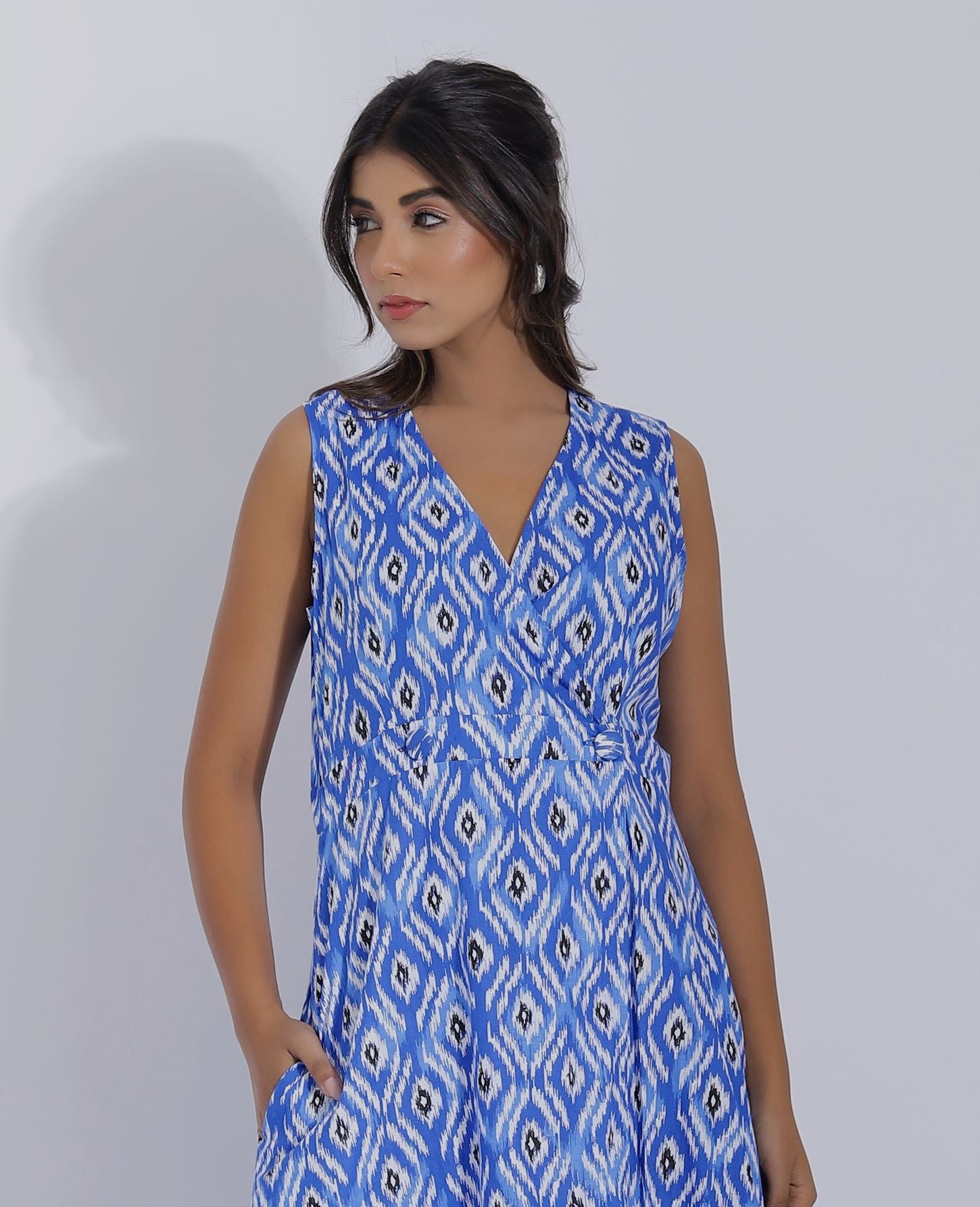Aztec Sleeveless Cotton Printed Dress with Pockets
