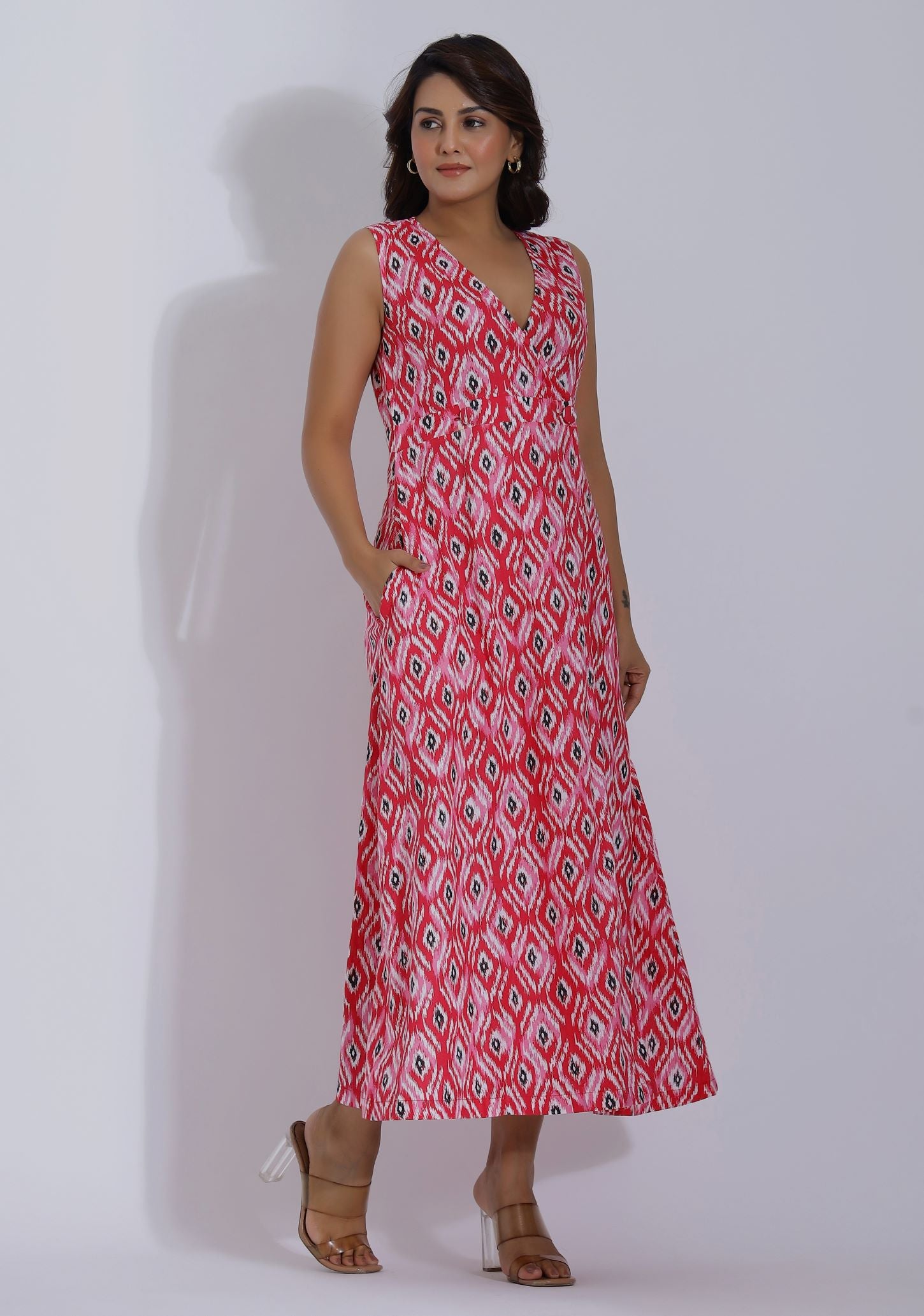 Aztec Print Cotton Dress with pockets side 1