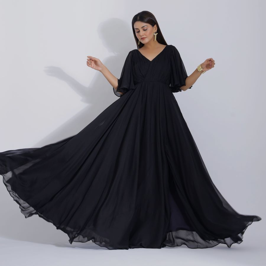 black colour party wear dresses Elegant Black Sequined Partywear Gown For Girls