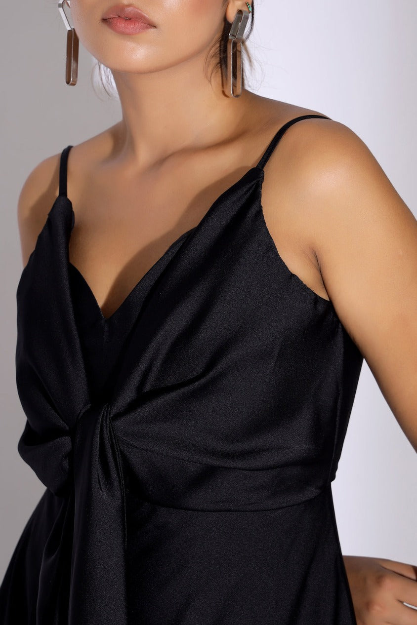 Black One Piece Satin Party Dress For Women