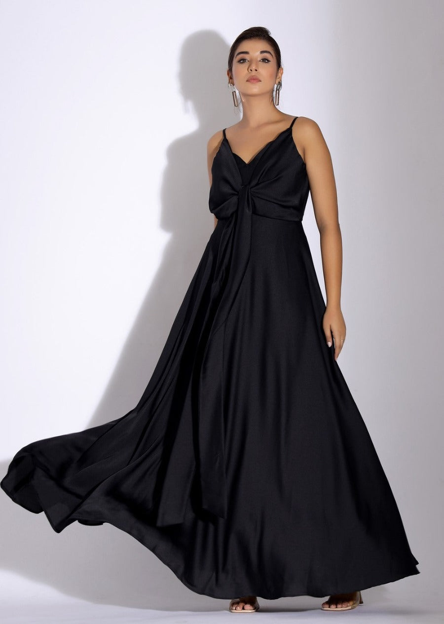 Shop Now: Satin Black Party Dress with Front Tie Detail Plum and Peaches Shop Now: Satin Black Party Dress with Front Tie Detail Plum and Peaches