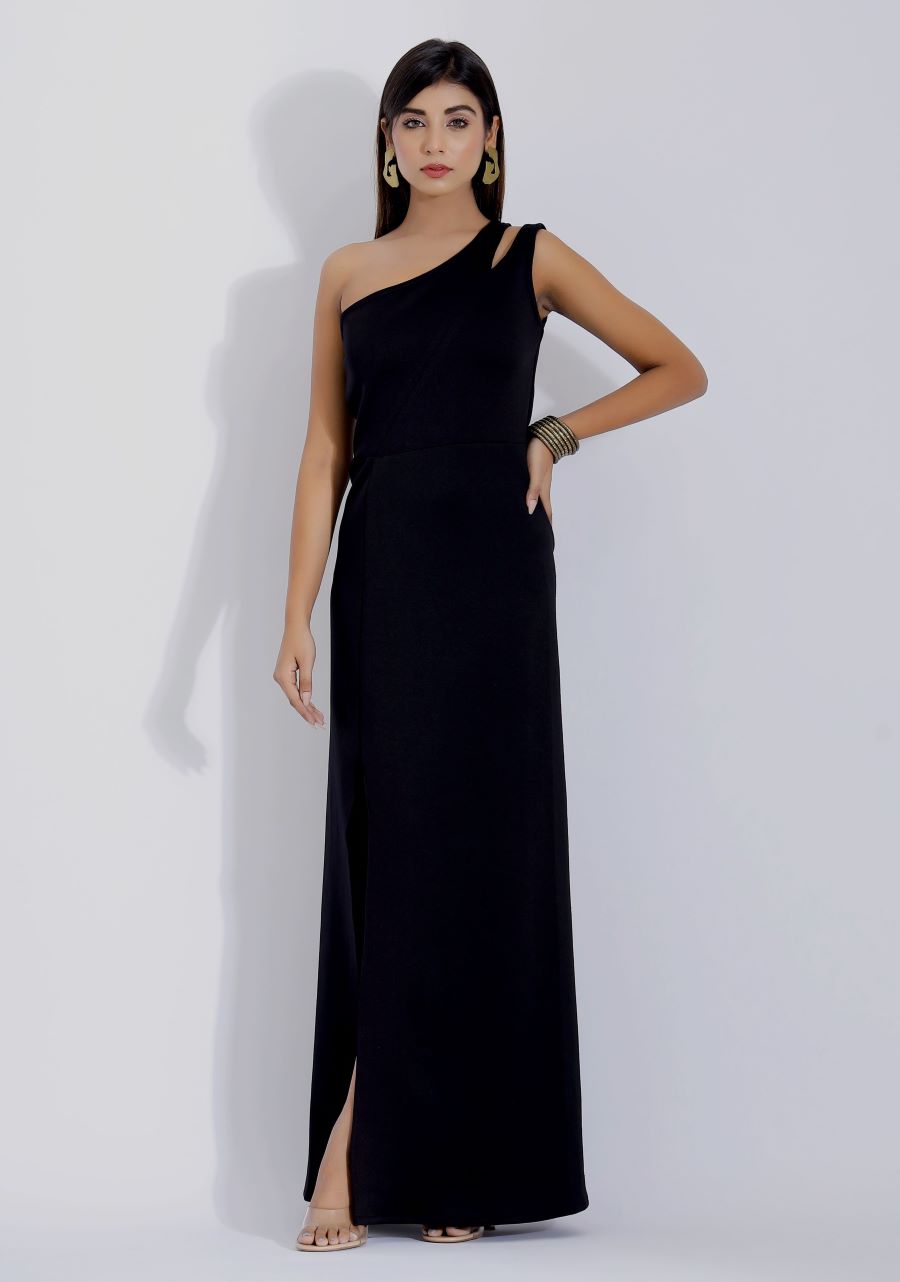 Black One Shoulder Maxi Dress for Women