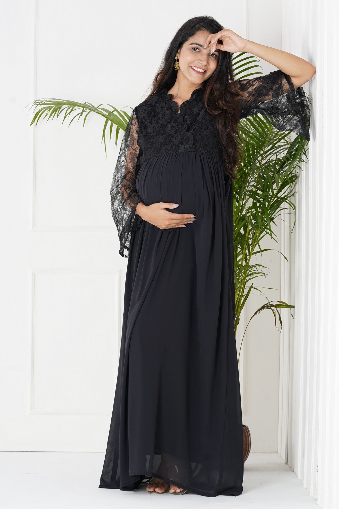 Maternity Glamour: Black Lace Dress for Parties, Baby Showers, and