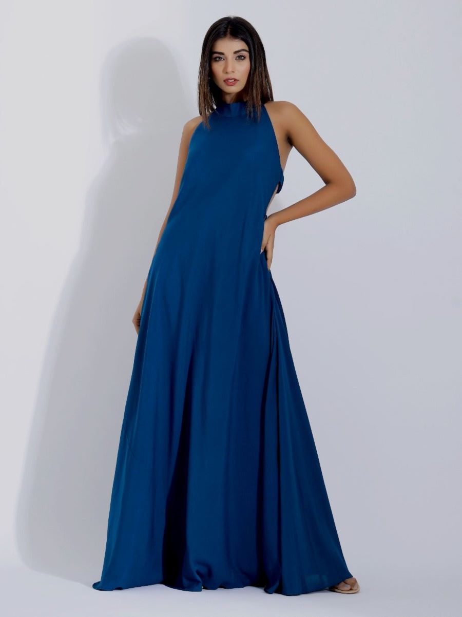 Blue Halter Neck Dress for Women