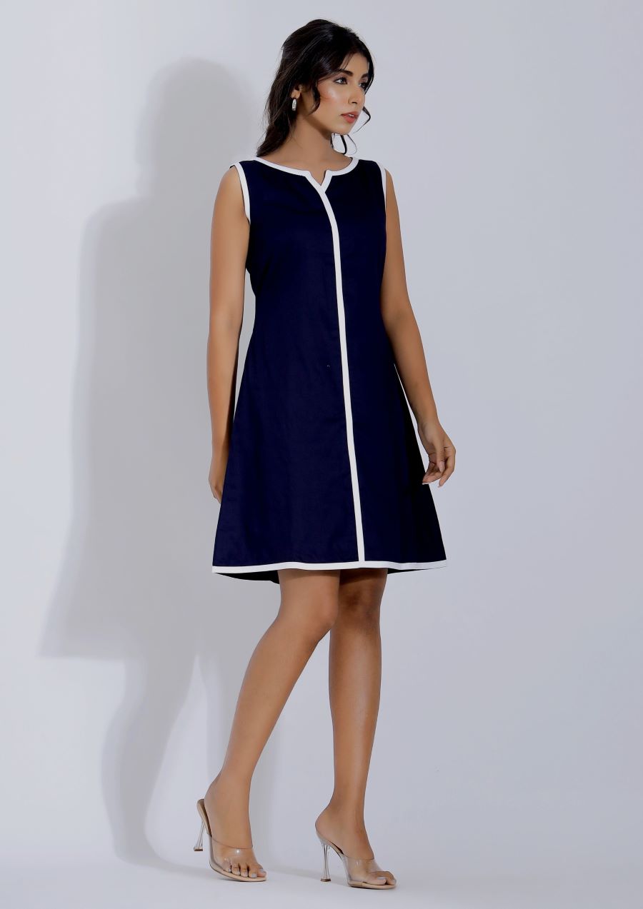 Blue Sleeveless Cotton Dress for Summer