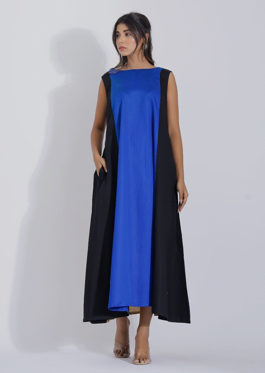 Blue Color Block Dress Front