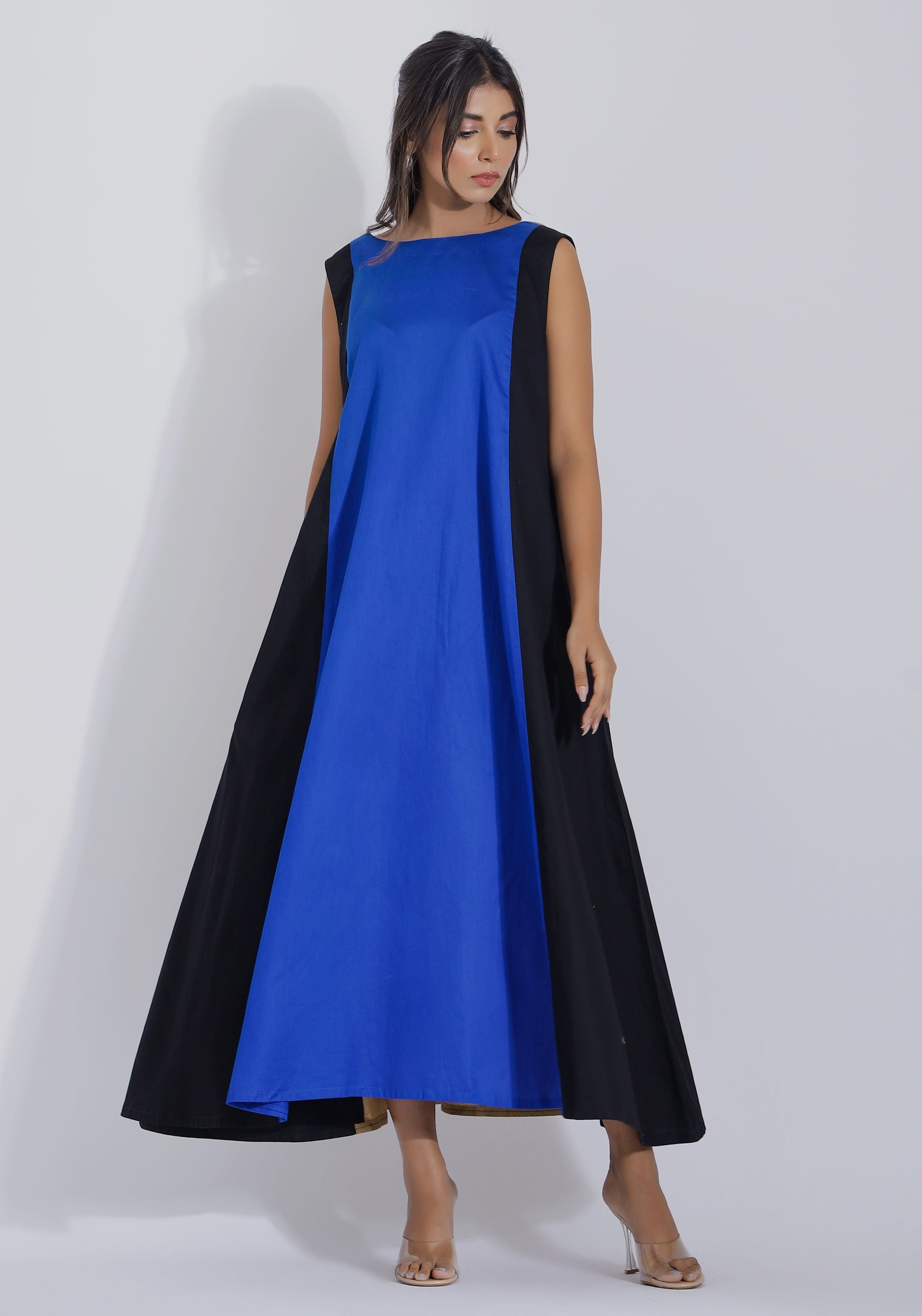Blue Color Block Dress Front 1