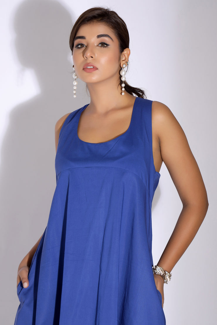 Blue Cross Back Midi Dress