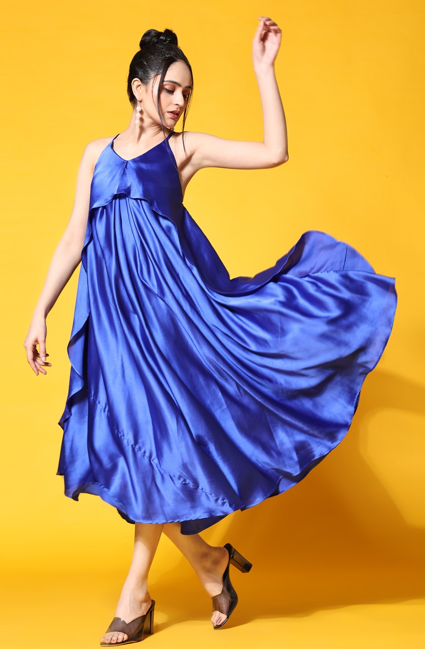blue flowy cocktail dress front 2