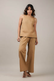 brown linen co-ord set front