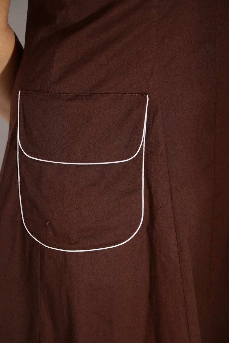 Cotton Lycra Brown Midi Dress with Pockets