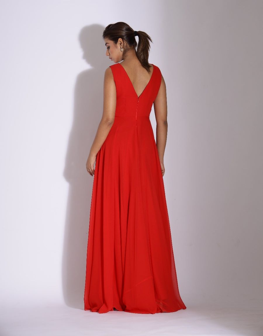 Cowl Neck Red Colour Maxi Dress for Women