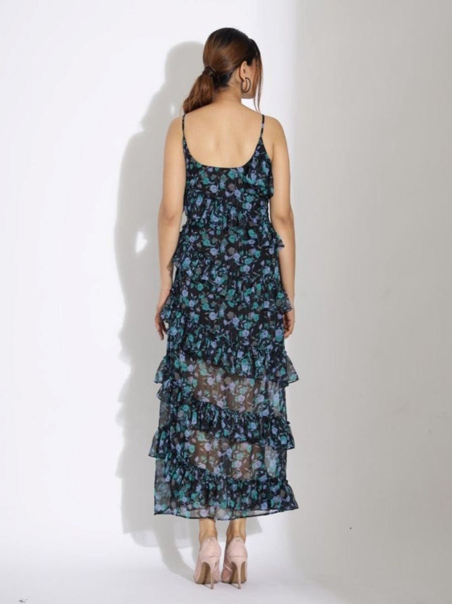 Cute Black Floral Maxi Summer Dress