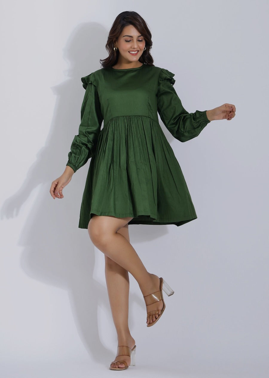 Dark Green Dress With Sleeves For Women front 1
