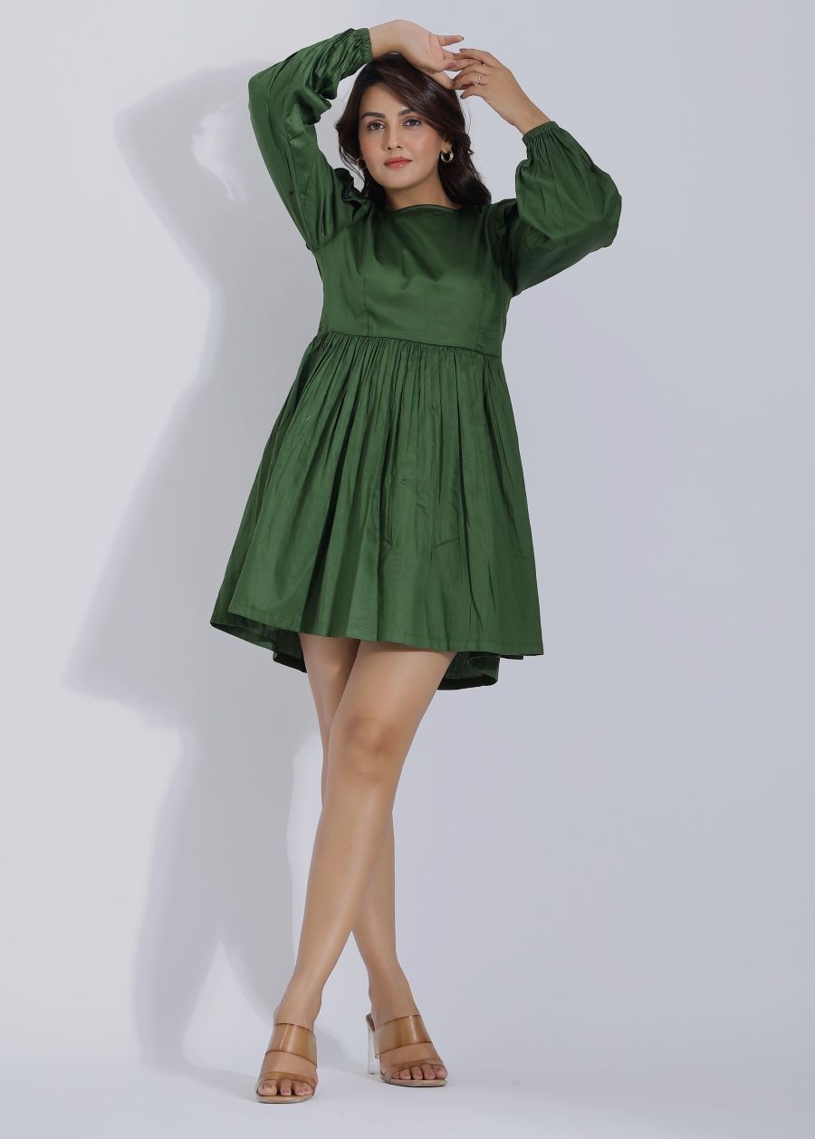 Dark Green Dress With Sleeves For Women front