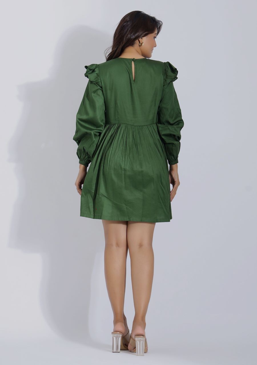 Dark Green Dress With Sleeves For Women back