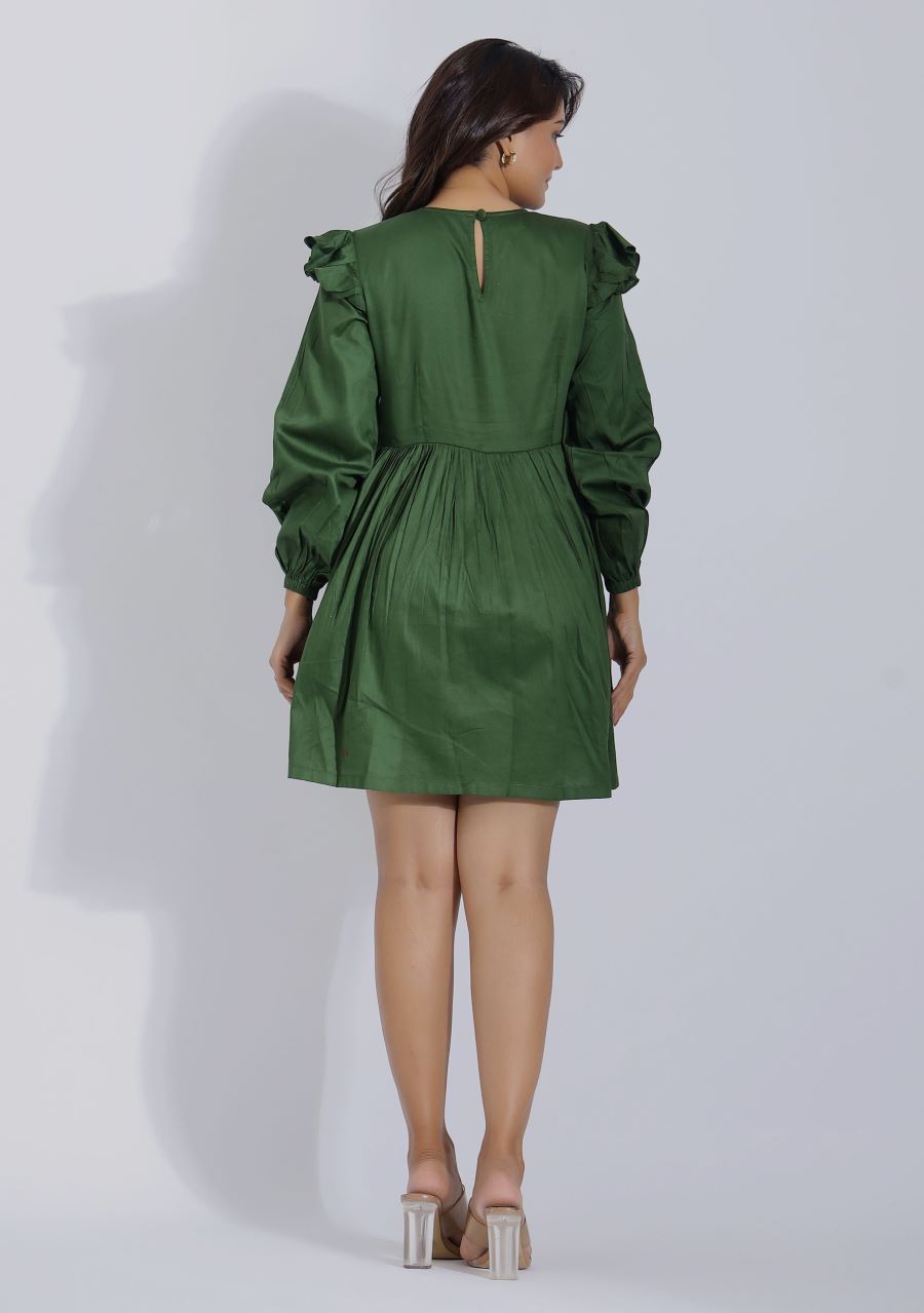 Dark Green Dress with Sleeves for Women – Plum and Peaches