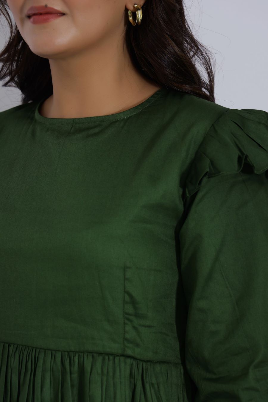 Dark Green Dress With Sleeves For Women