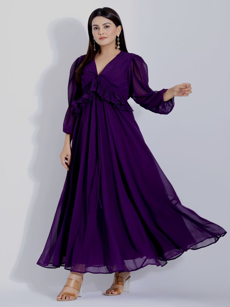 Deep V Neck Purple Gown with Long Sleeves | Shop Now Plum and Peaches Deep V Neck Purple Gown with Long Sleeves | Shop Now Plum and Peaches