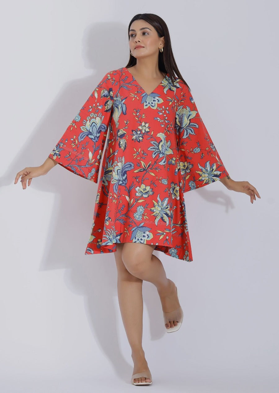 Floral Bell Sleeves Dress Front