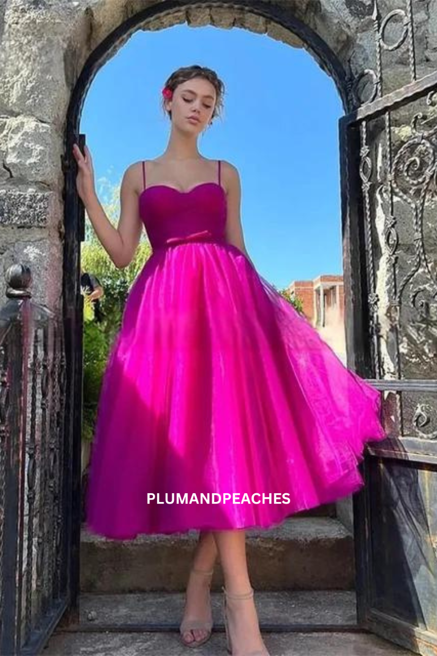 Radiate Whimsical Elegance: Fuchsia Pink Tulle Midi Dress for Pre-Wedding and Birthday Photoshoots Plum and Peaches Radiate Whimsical Elegance: Fuchsia Pink Tulle Midi Dress for Pre-Wedding and Birthday Photoshoots Plum and Peaches