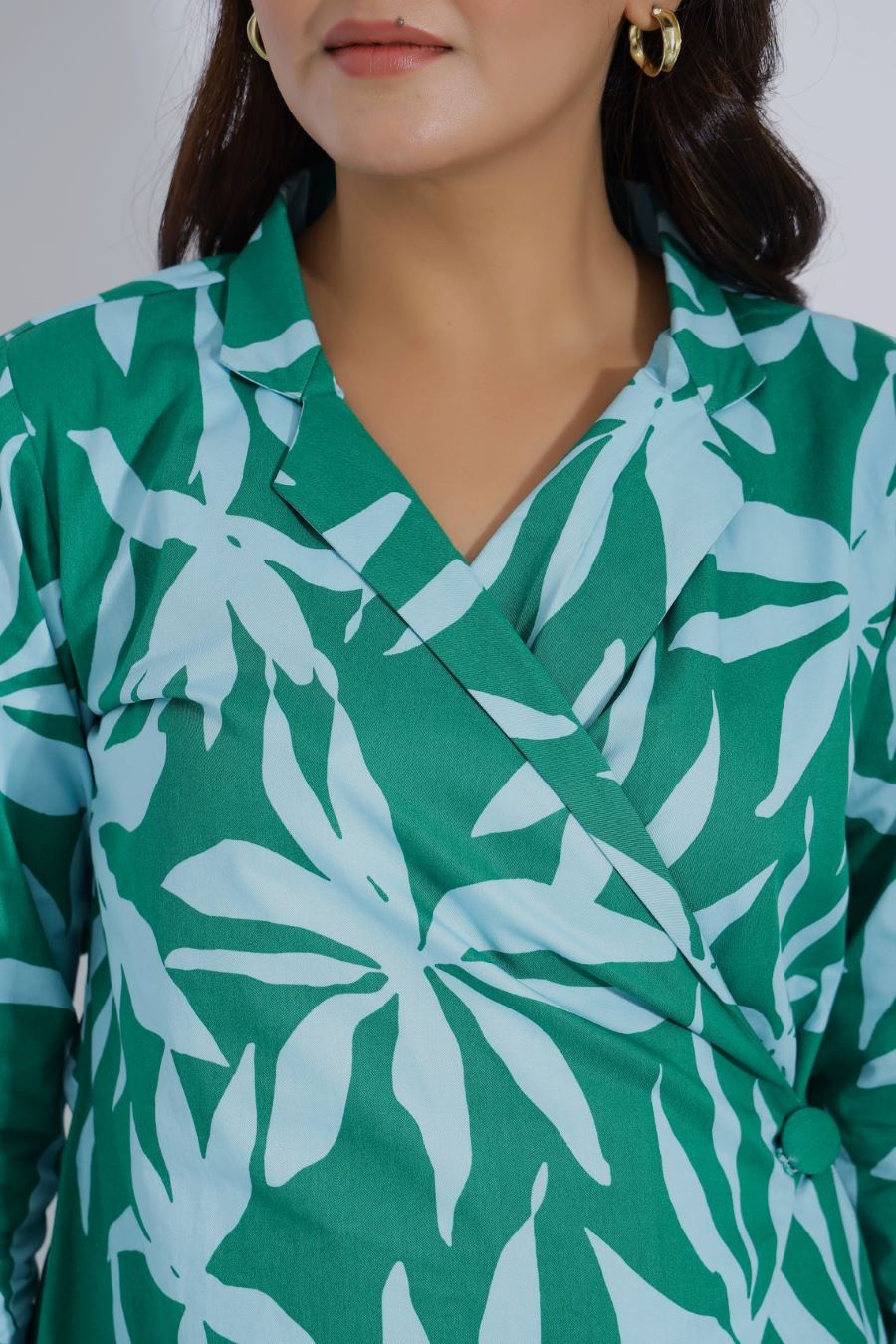 Green Blazer Dress for Women in Leaf Print