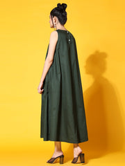 green cotton midi dress back