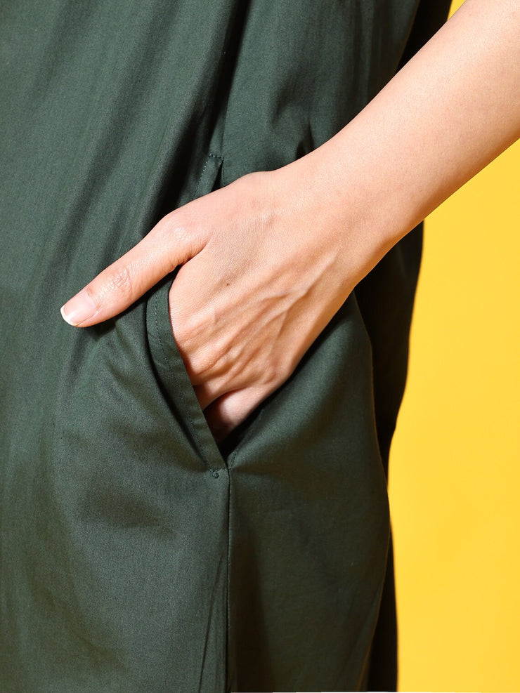green cotton midi dress pocket