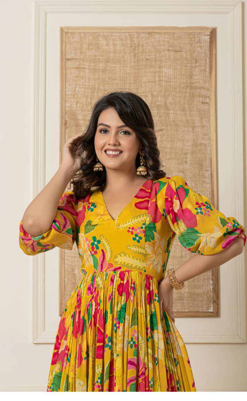 Haldi printed dress for women