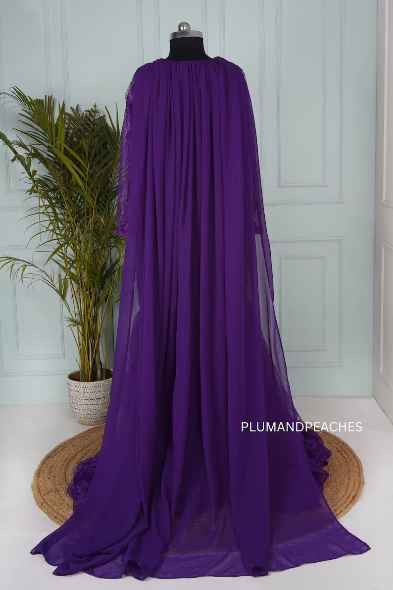 Lace Purple Maternity Gown For Photoshoot 