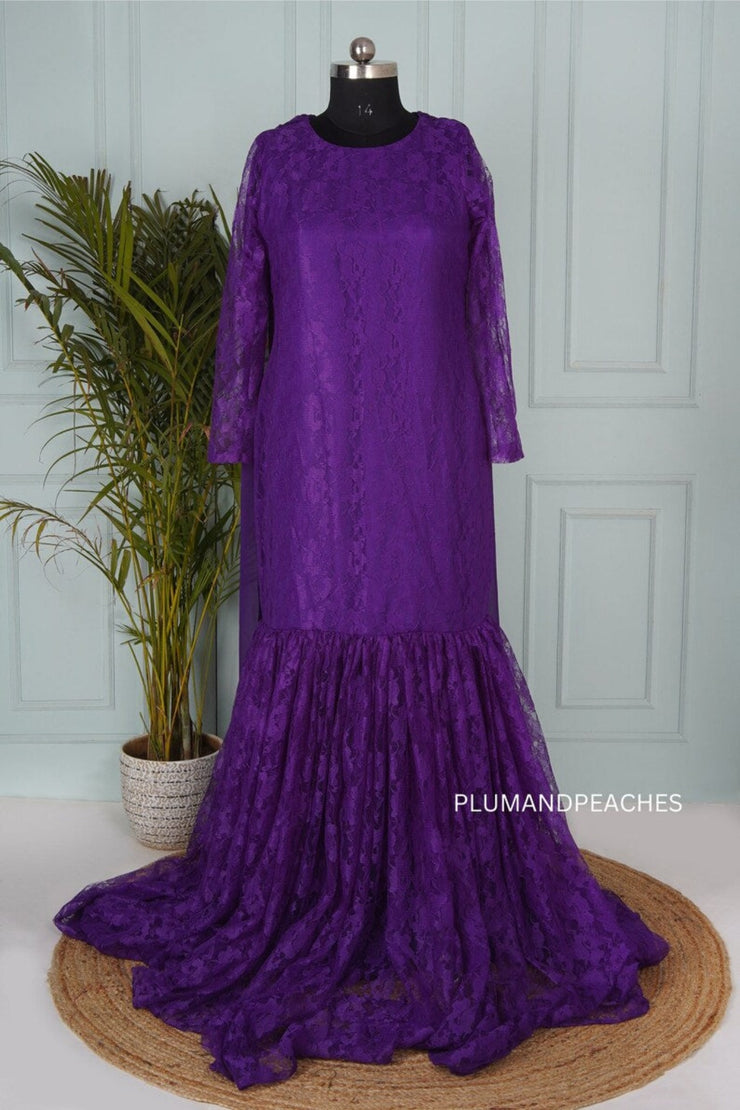 Lace Purple Maternity Gown For Photoshoot 