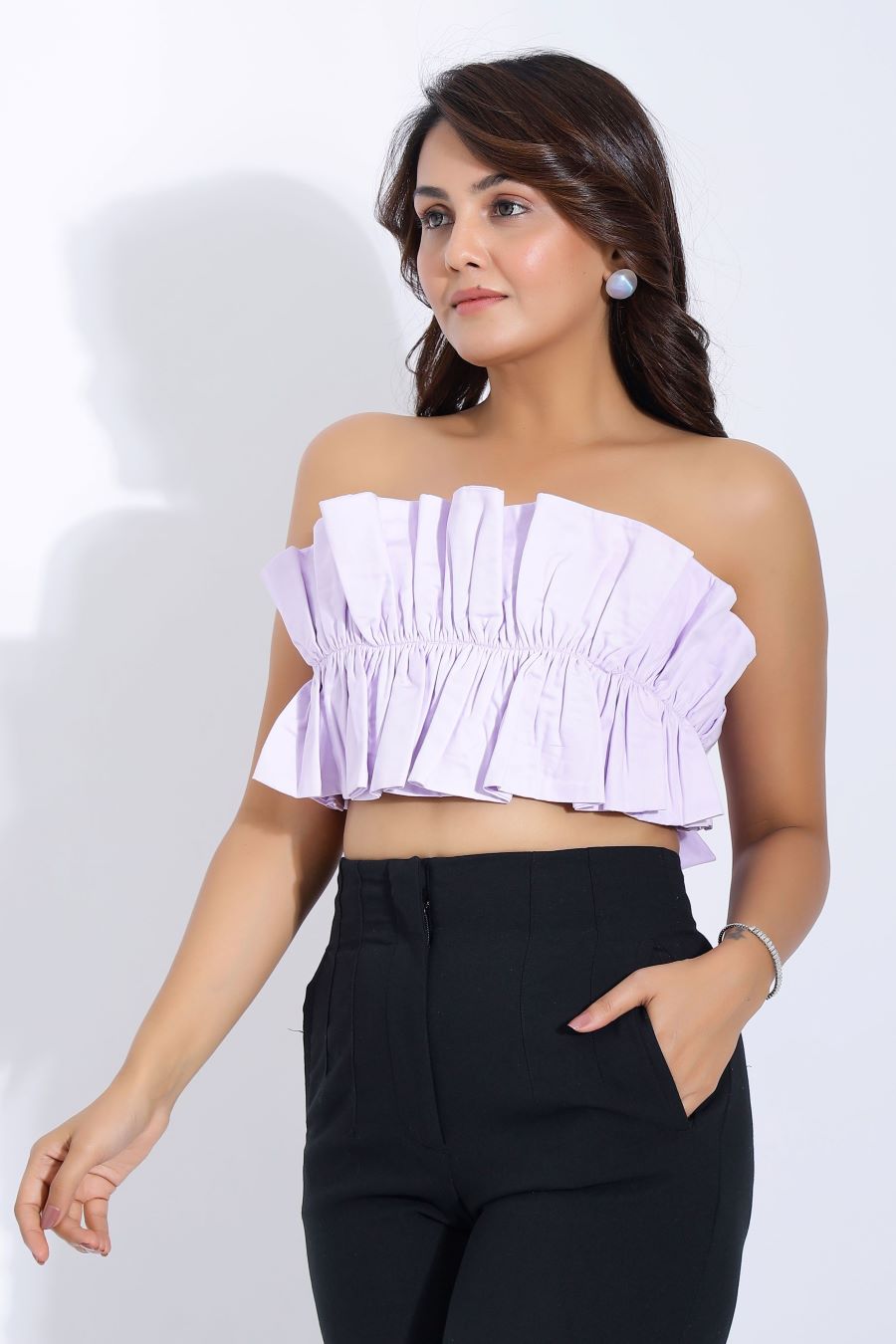 Lavender Ruffle Strapless Tube Top