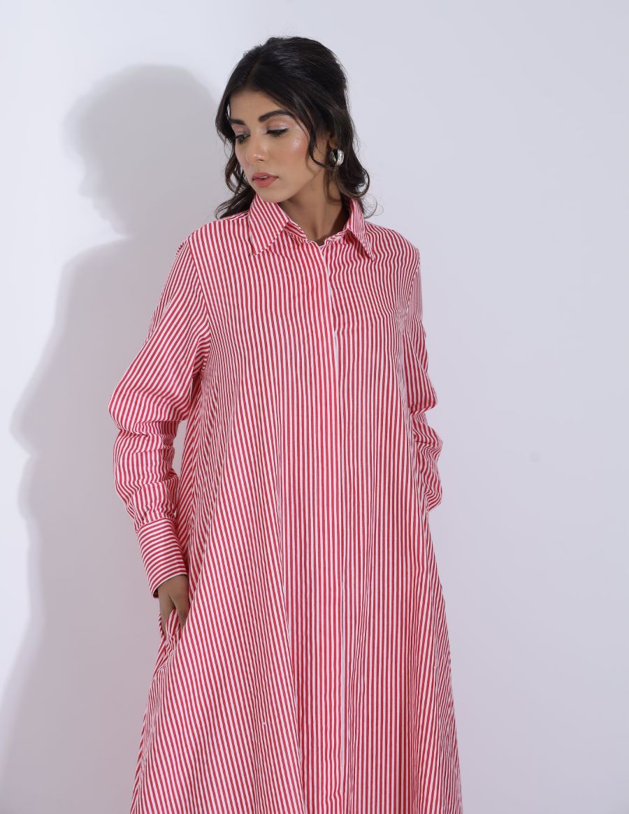 Long Stripe Shirt Dress for Women