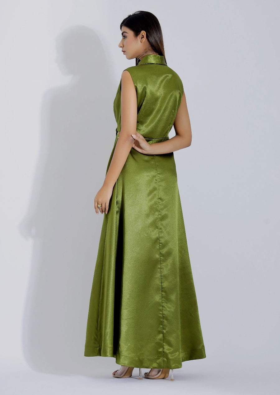 Maxi Cocktail Gown in Olive Green Colour