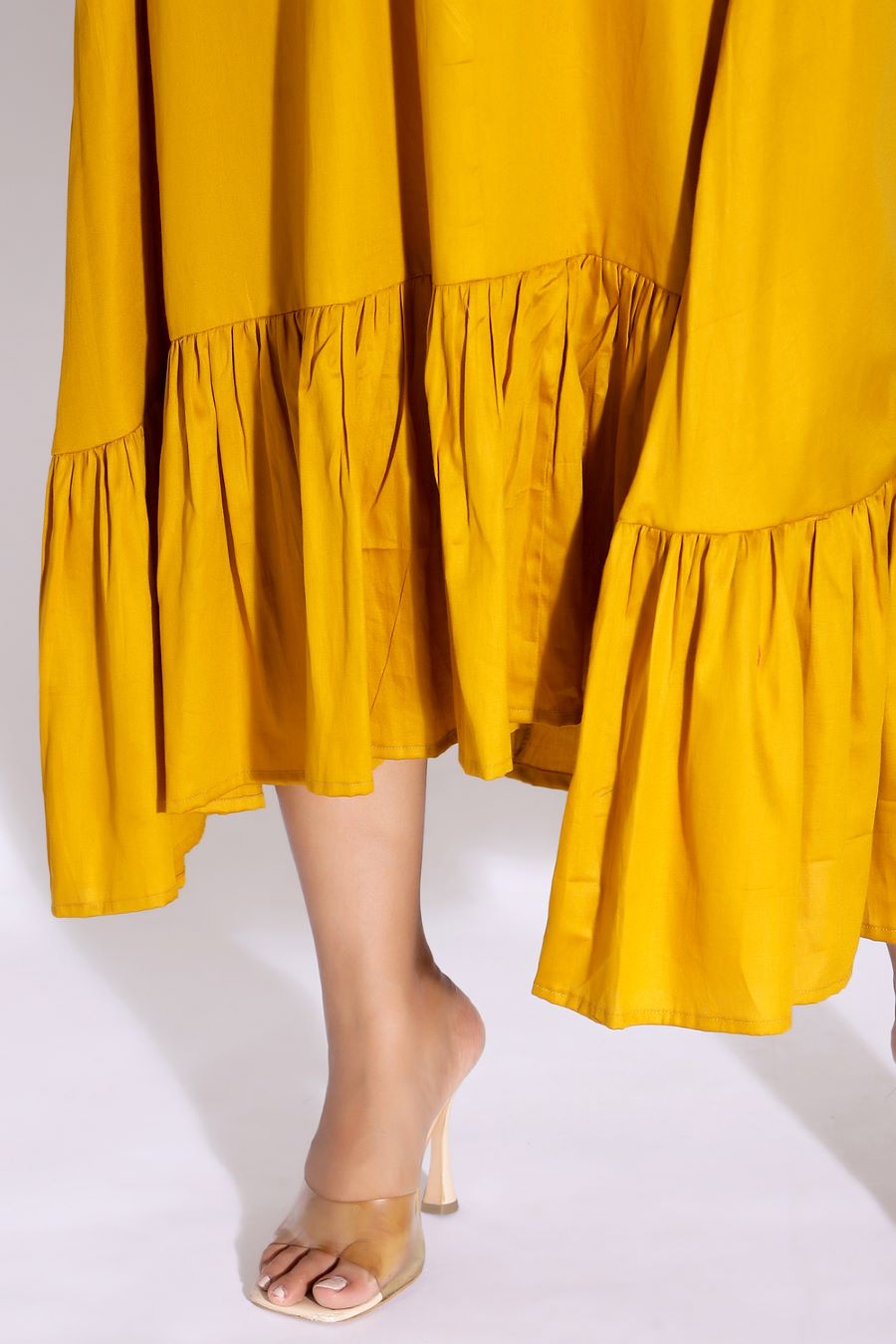 Mustard Yellow Cotton Dress with Ruffle Hem