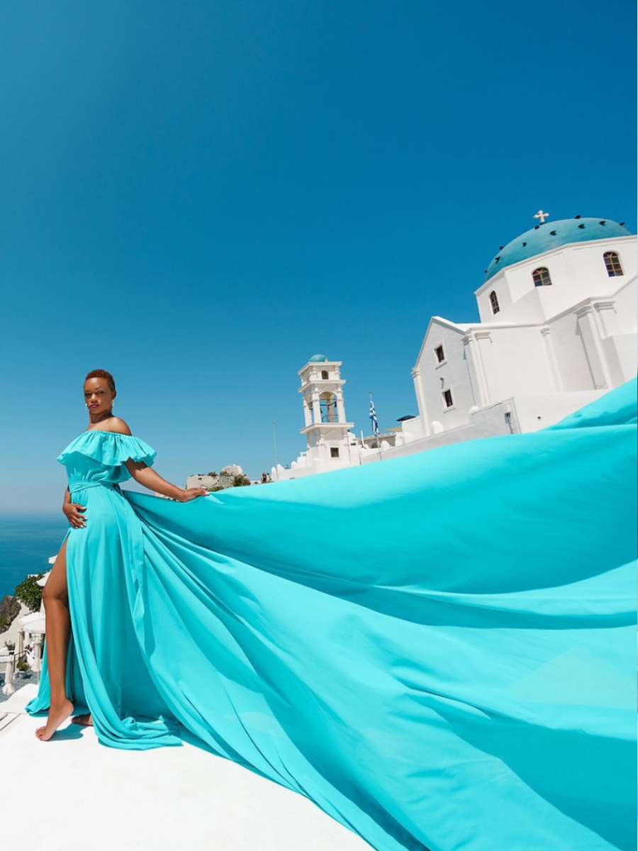 Tiffany Blue off shoulder flying dress