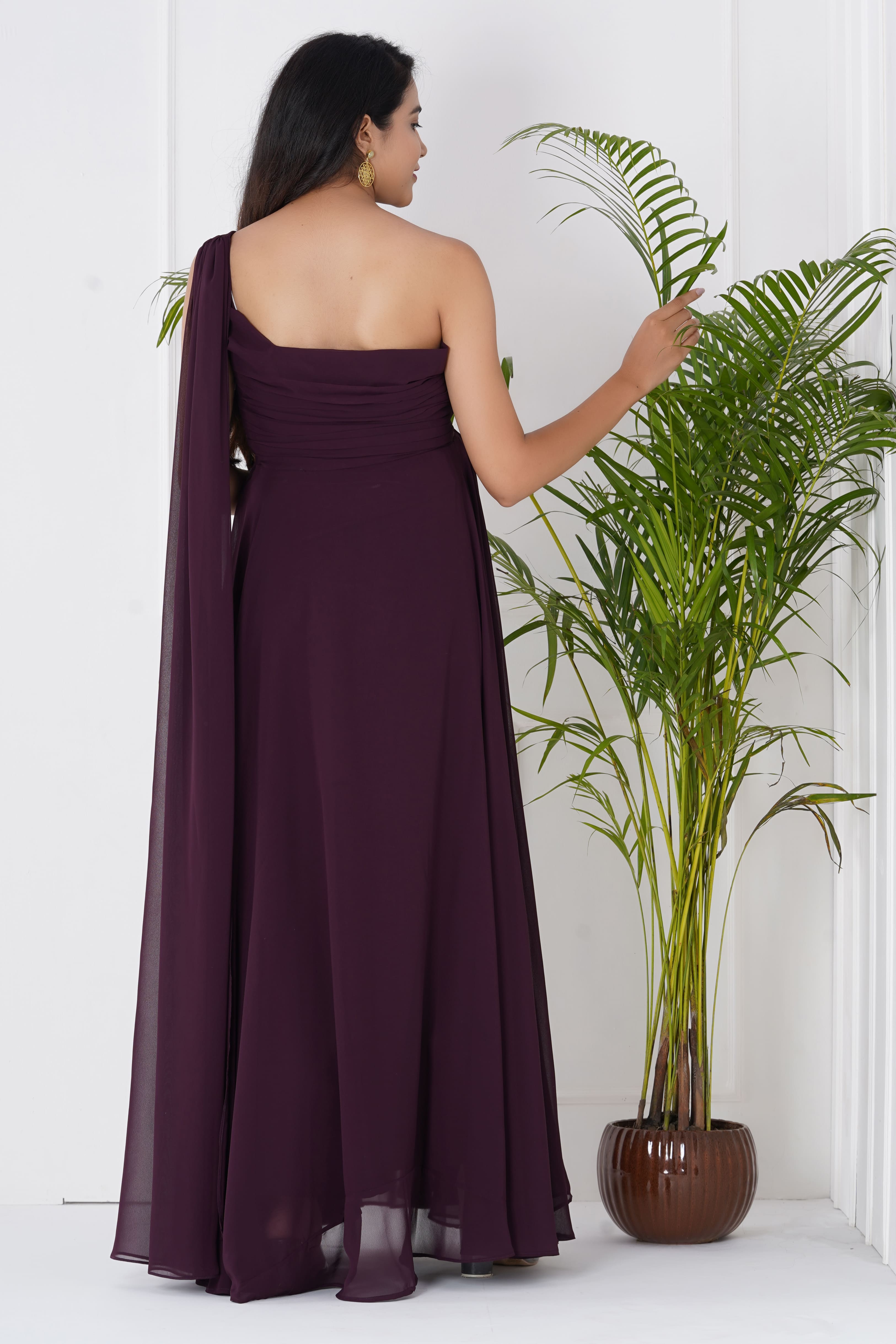 One Shoulder Drape Pleated Baby Shower Dress