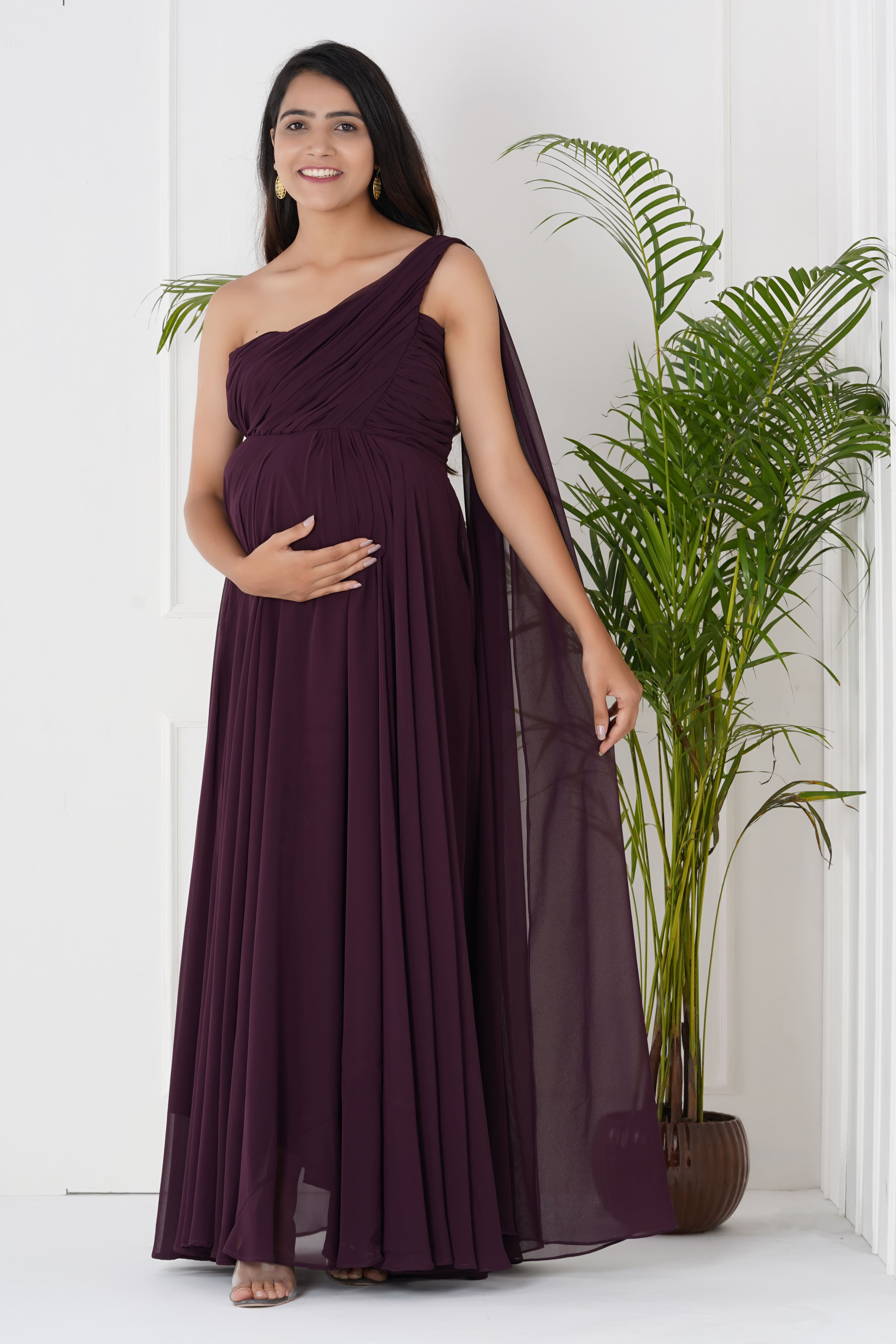 One Shoulder Drape Pleated Baby Shower Dress For Mom