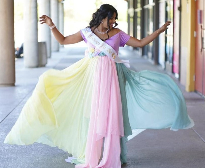 Pastel Multicolor Maternity Photoshoot Gown | Maternity Dress Plum and Peaches Pastel Multicolor Maternity Photoshoot Gown | Maternity Dress Plum and Peaches