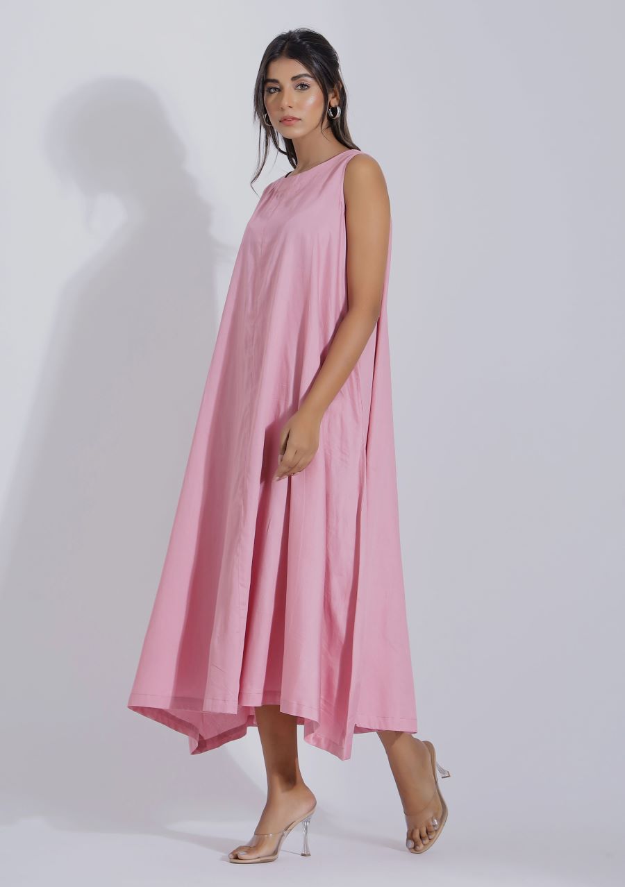 Pink Colour Cotton Midi Dress for Women