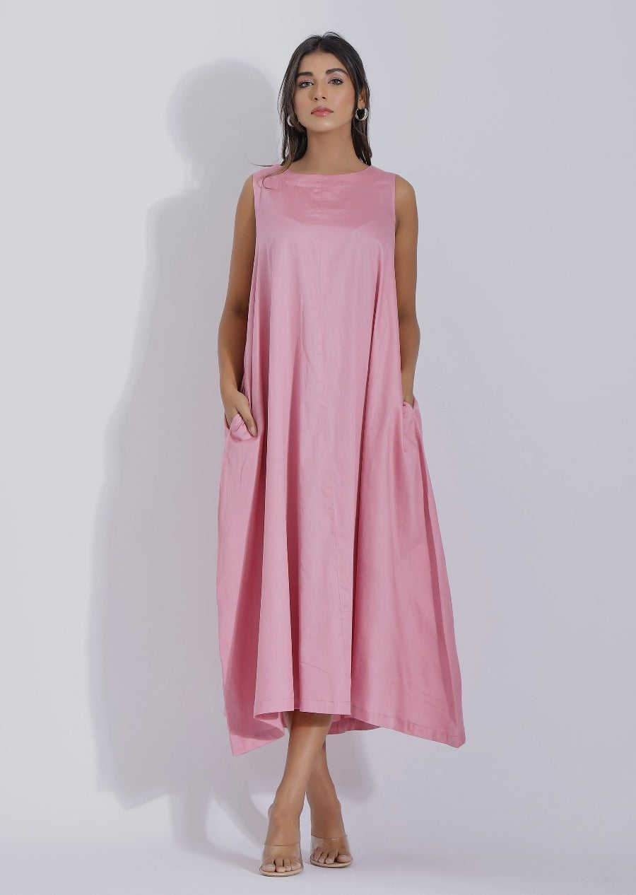 Pink Colour Cotton Midi Dress for Women – Plum and Peaches