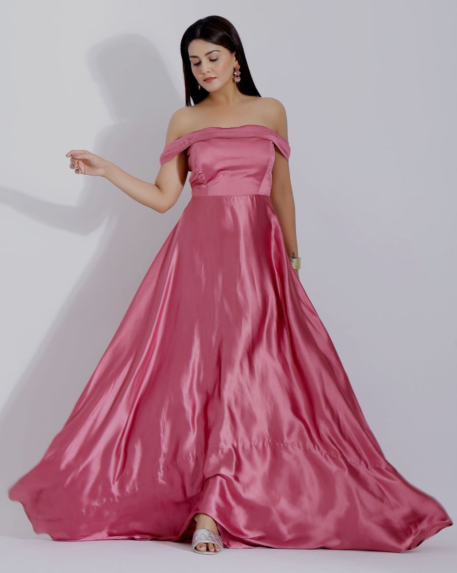 Pink Satin Ball Gown for Women