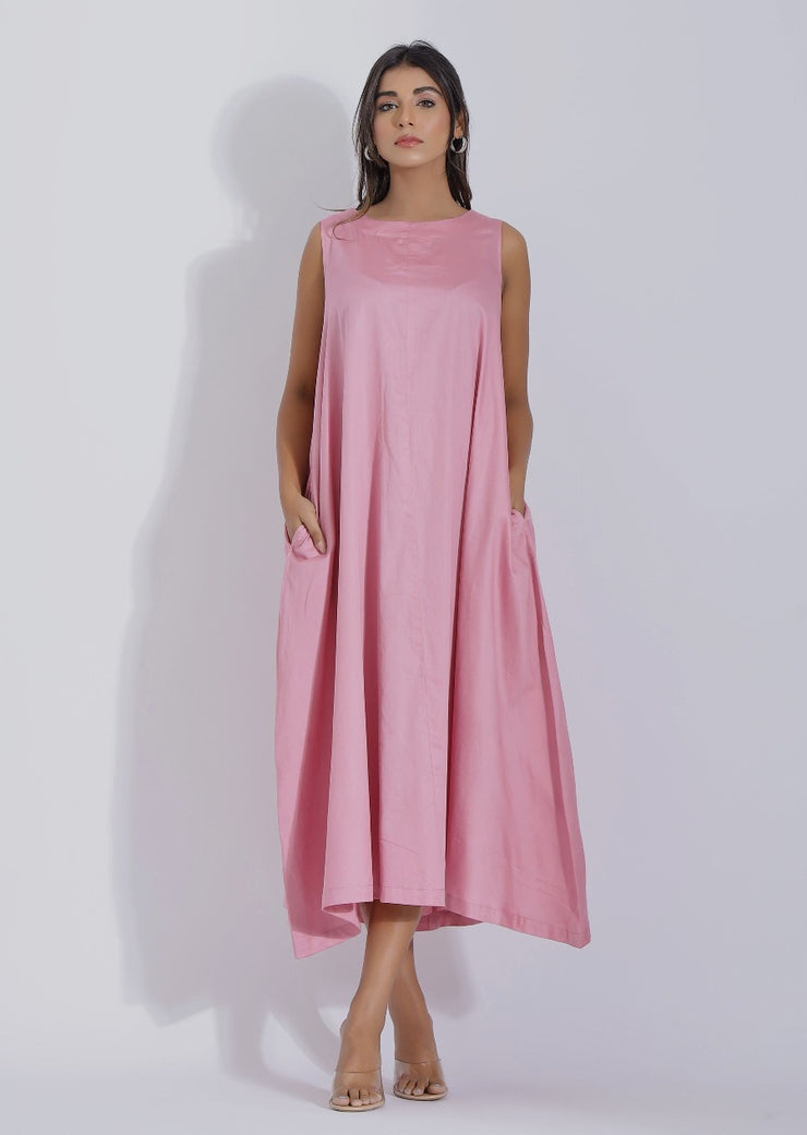 Pink Cotton Midi Dress Front